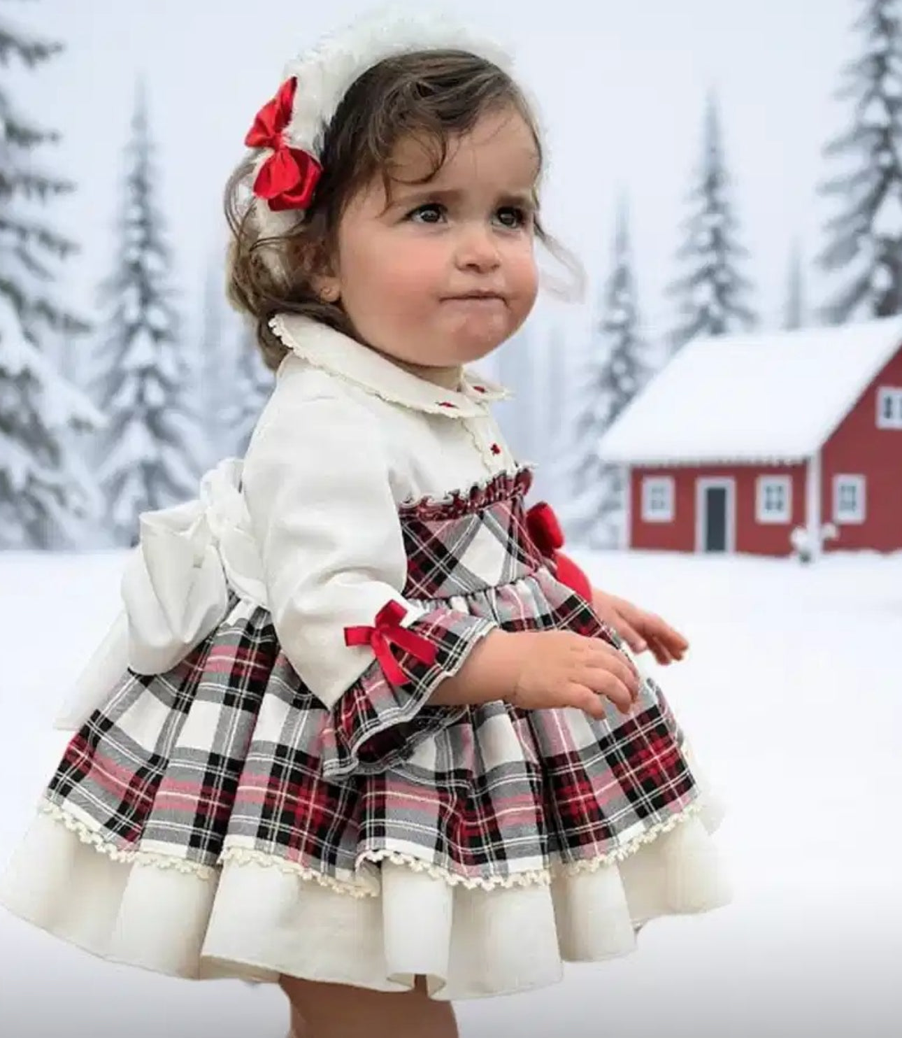 Winter White Velvet and Plaid Dress